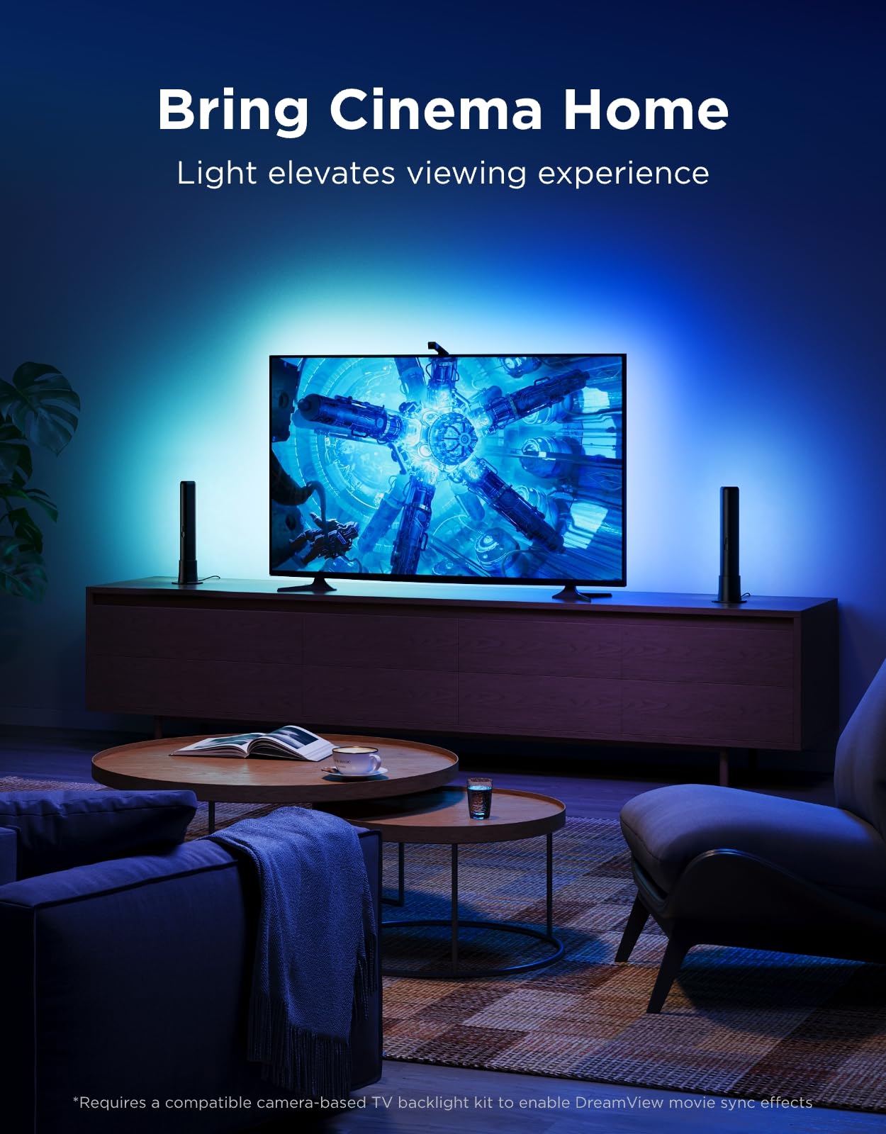 Govee light bar mounted behind TV creating immersive backlight benefit