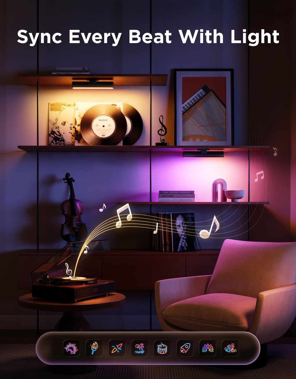 Govee light bar standing vertically on desk adding focused ambient light benefit