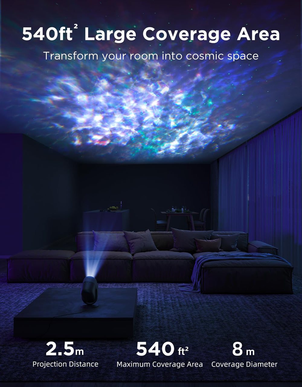 Govee projection on ceiling creating layered stars for immersive mood