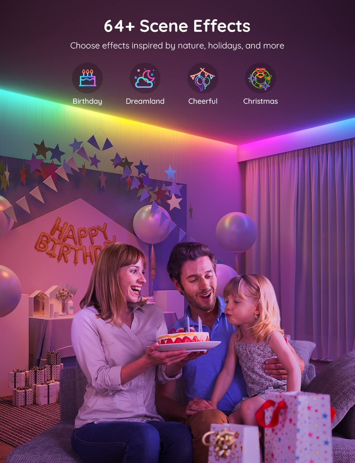 Govee tira LED extendida junto a objetos para mostrar su longitud real