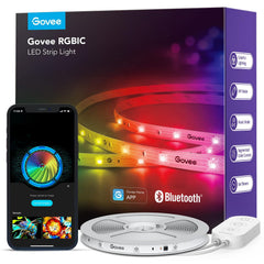 Govee caja frontal de la tira LED mostrando longitud y beneficios decorativos