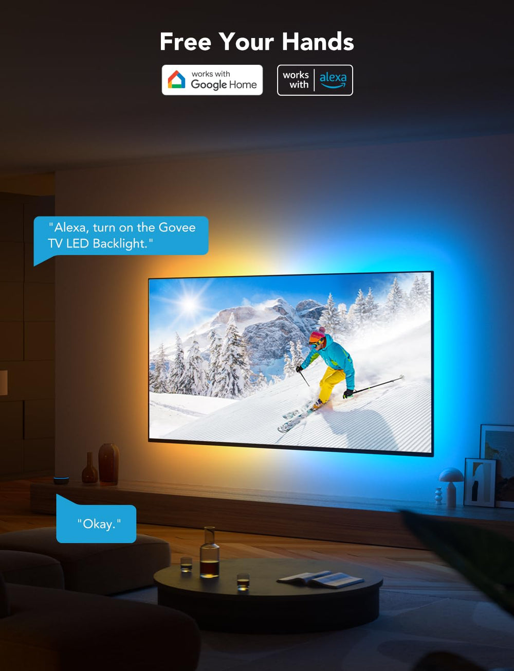 Govee strip attached to TV edge demonstrating tidy installation