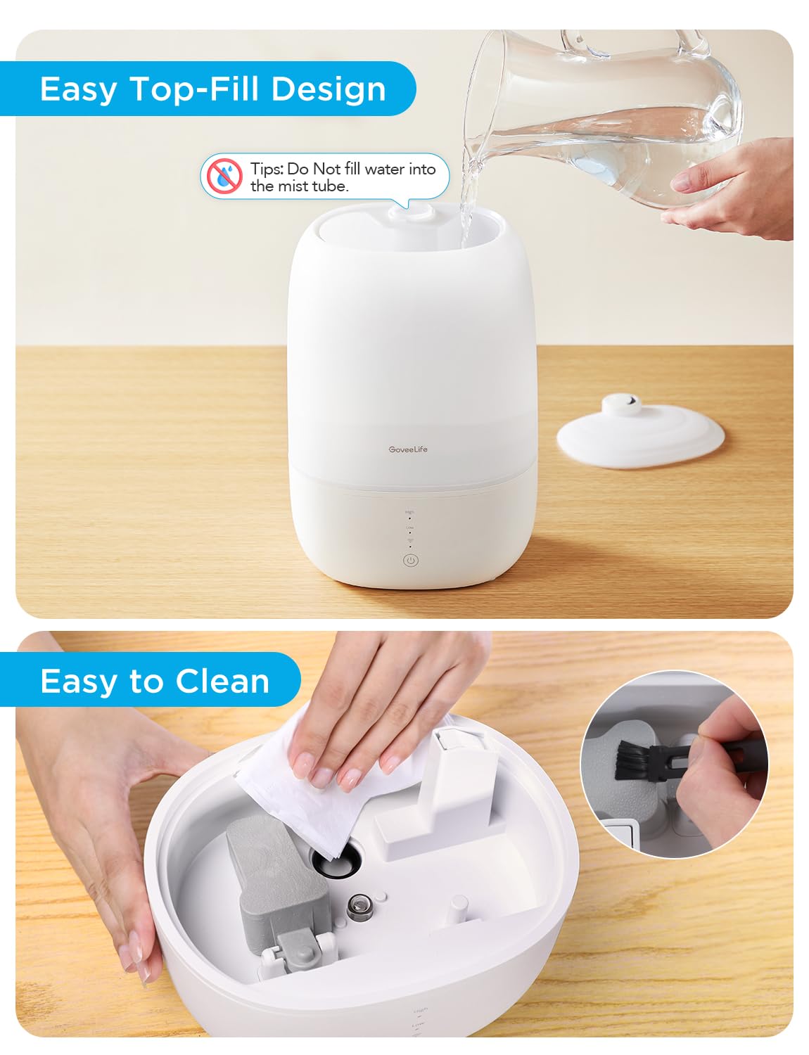 GoveeLife humidificador en dormitorio creando ambiente cómodo y silencioso
