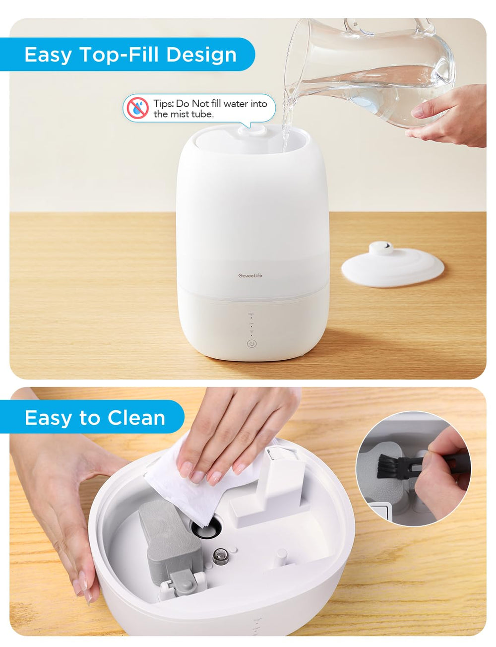 GoveeLife humidificador en dormitorio creando ambiente cómodo y silencioso