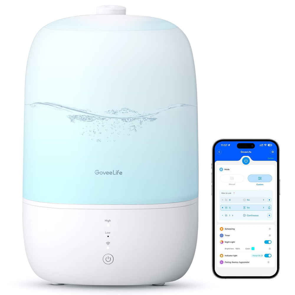 GoveeLife humidificador frontal mostrando diseño compacto y depósito 3L