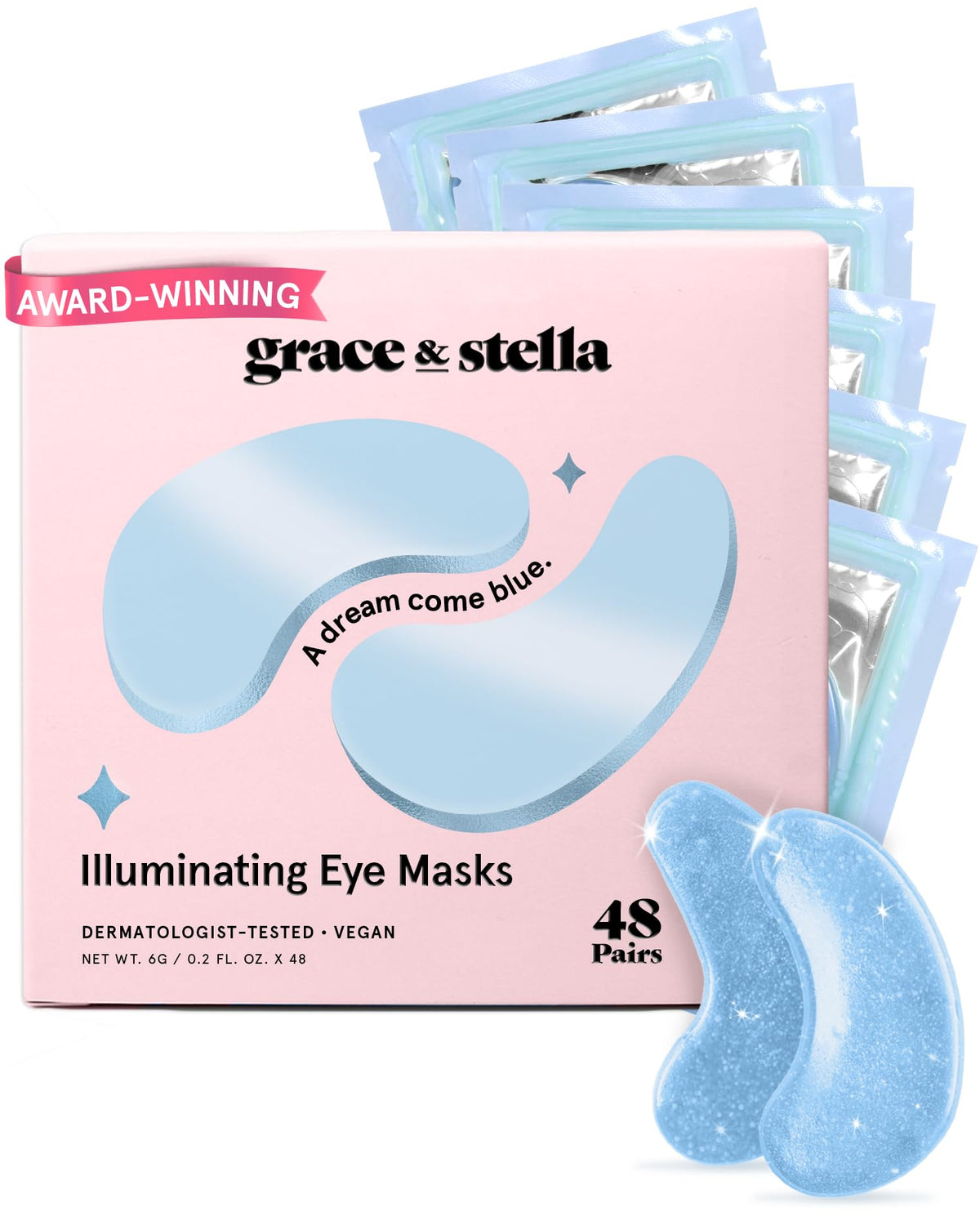 grace & stella empaque frontal mostrando 48 pares y efecto refrescante