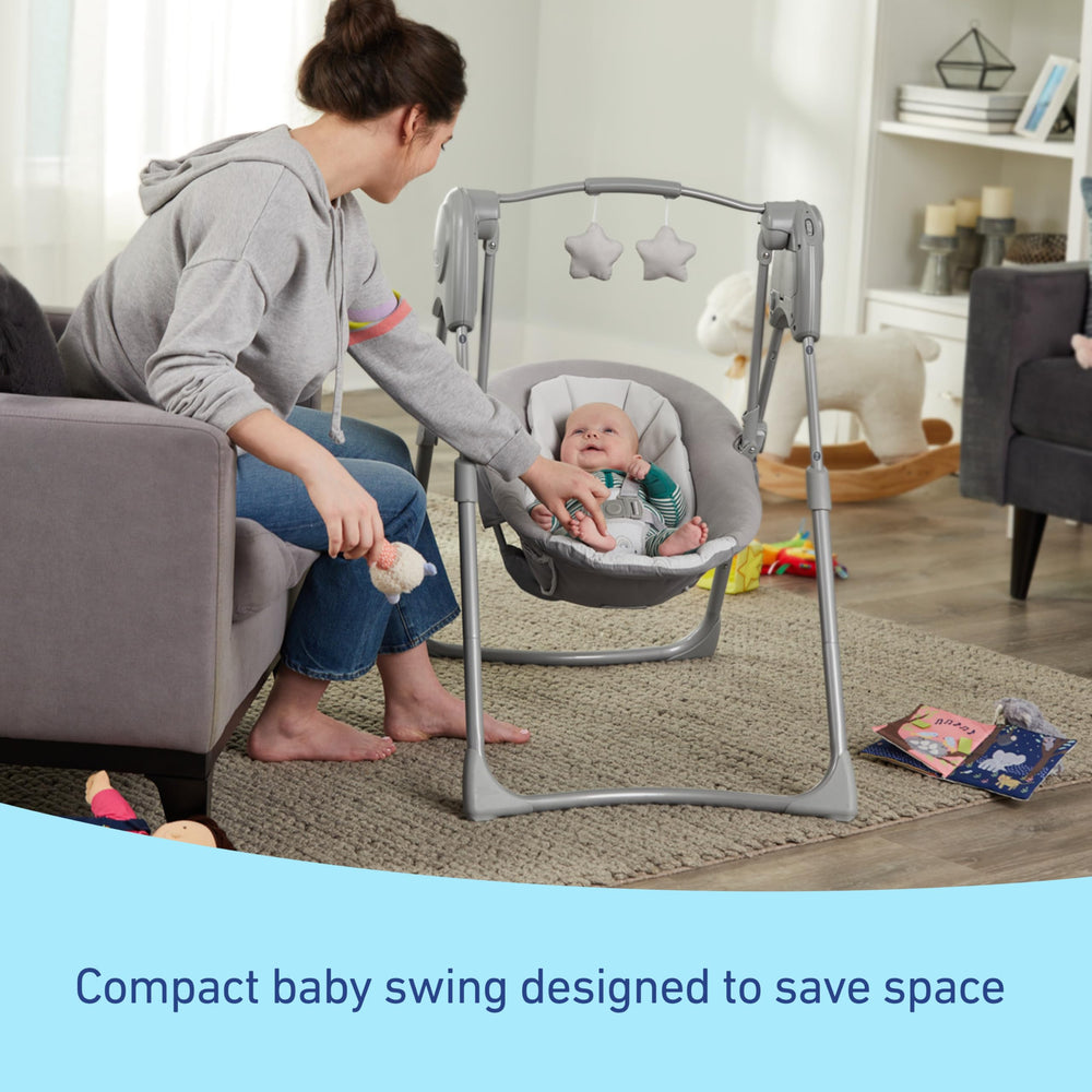 Graco Slim Spaces folded for storage demonstrating space-saving convenience