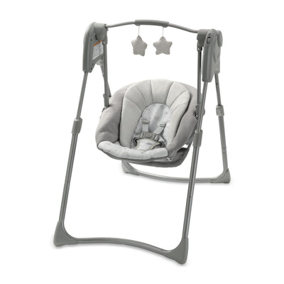 Graco Slim Spaces front view showing compact footprint and quick setup benefit
