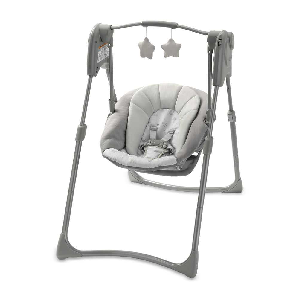 Graco Slim Spaces front view showing compact footprint and quick setup benefit