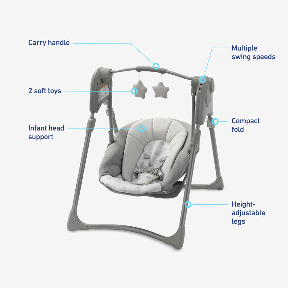 Graco Slim Spaces placed in living room to show portability and room fit