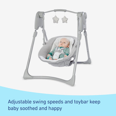 Graco Slim Spaces overhead toy bar with two soft toys for baby engagement