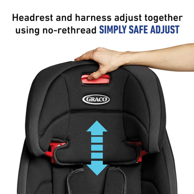 Graco close-up of adjustable headrest showing nine-position height for proper fit