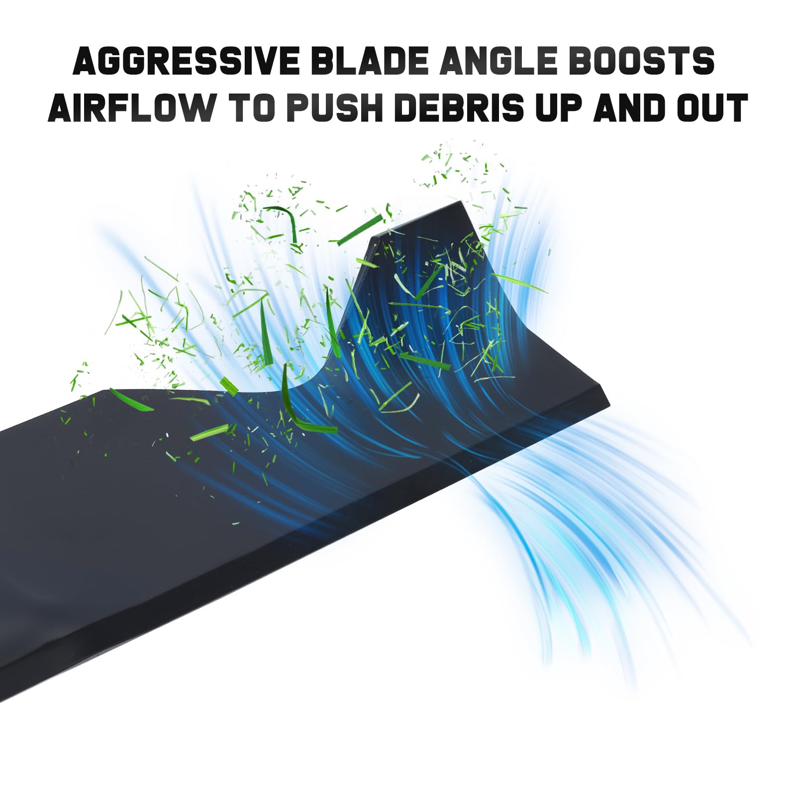 Grasscool blade side-discharge view showing reduced clogging benefit