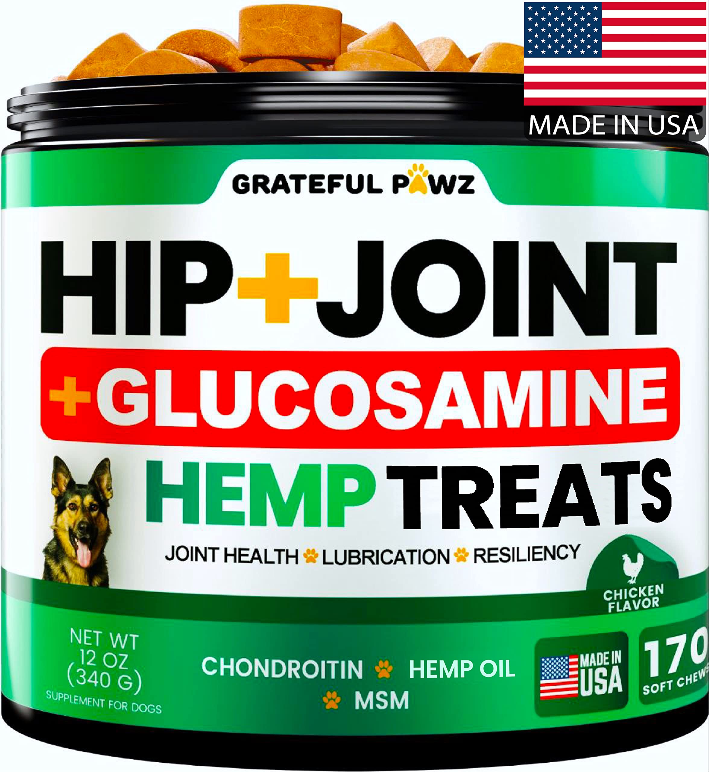 Grateful Pawz front packaging showing jar and label, easy identification benefit