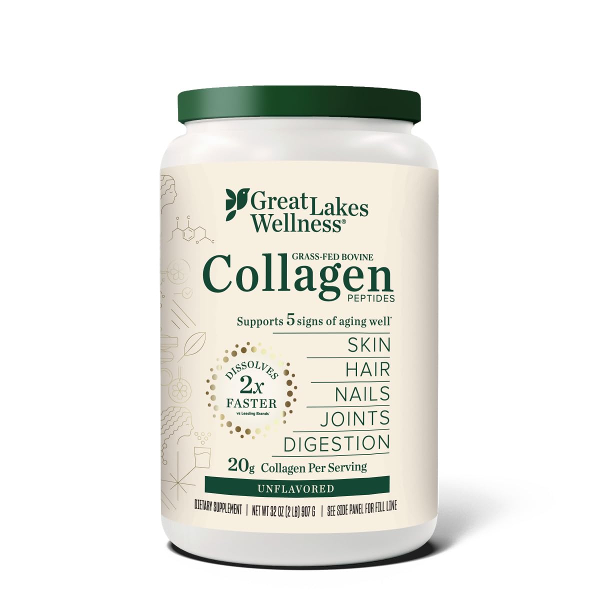 Great Lakes Gelatin front packaging showing clean collagen benefits
