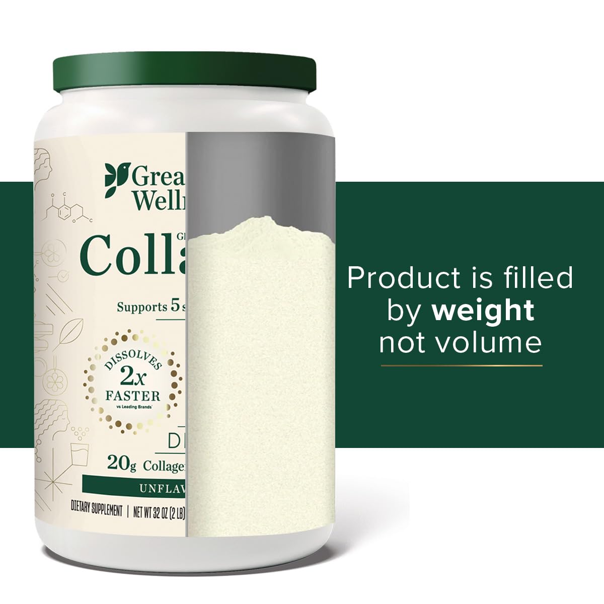 Great Lakes Gelatin scoop measuring 20g serving for accurate dosing