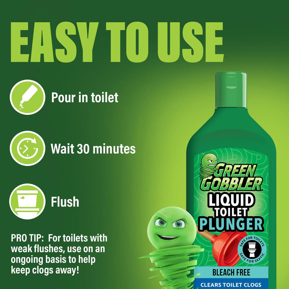 Green Gobbler en baño real mostrando uso práctico y mantenimiento fácil