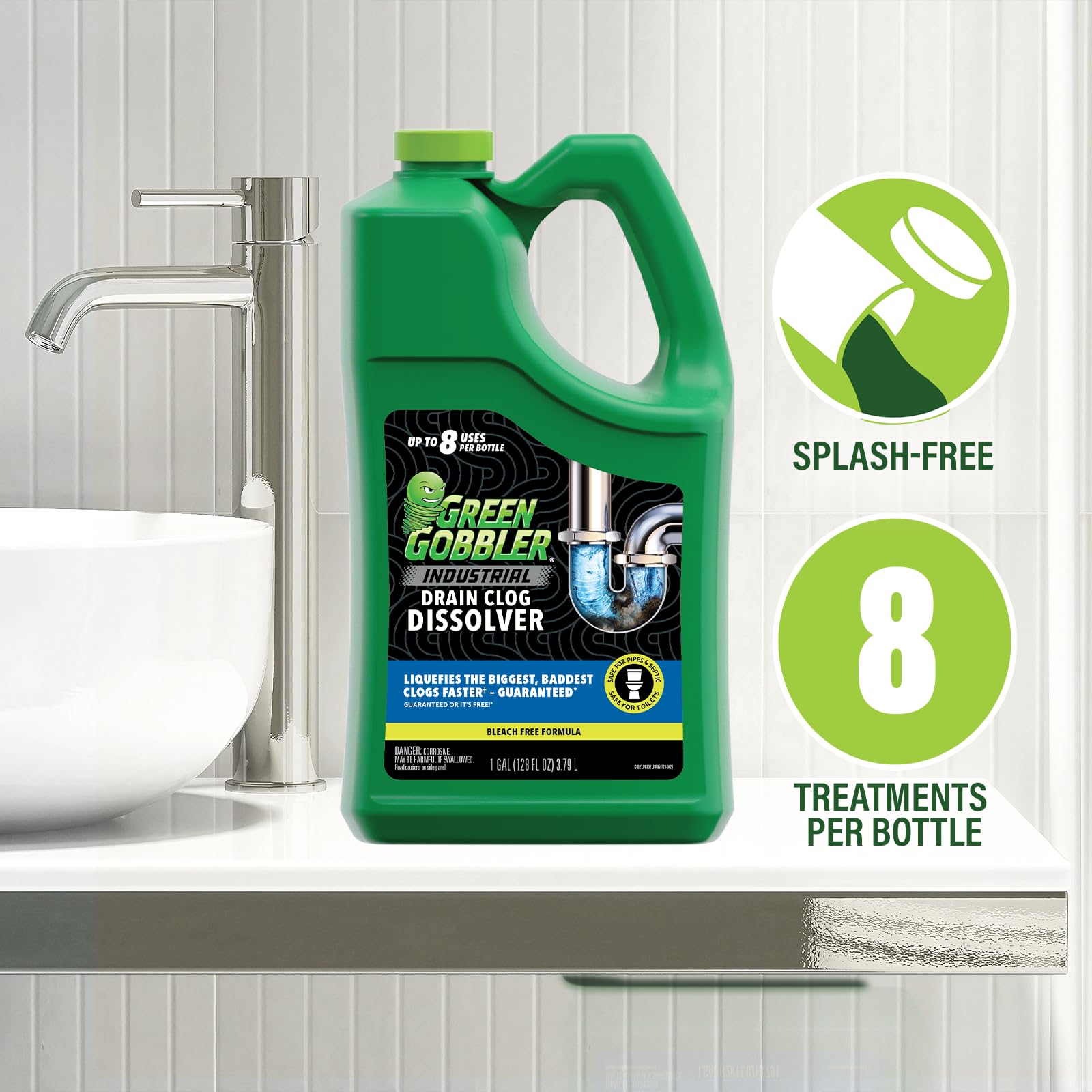 Green Gobbler etiqueta legible con instrucciones, confianza en el uso