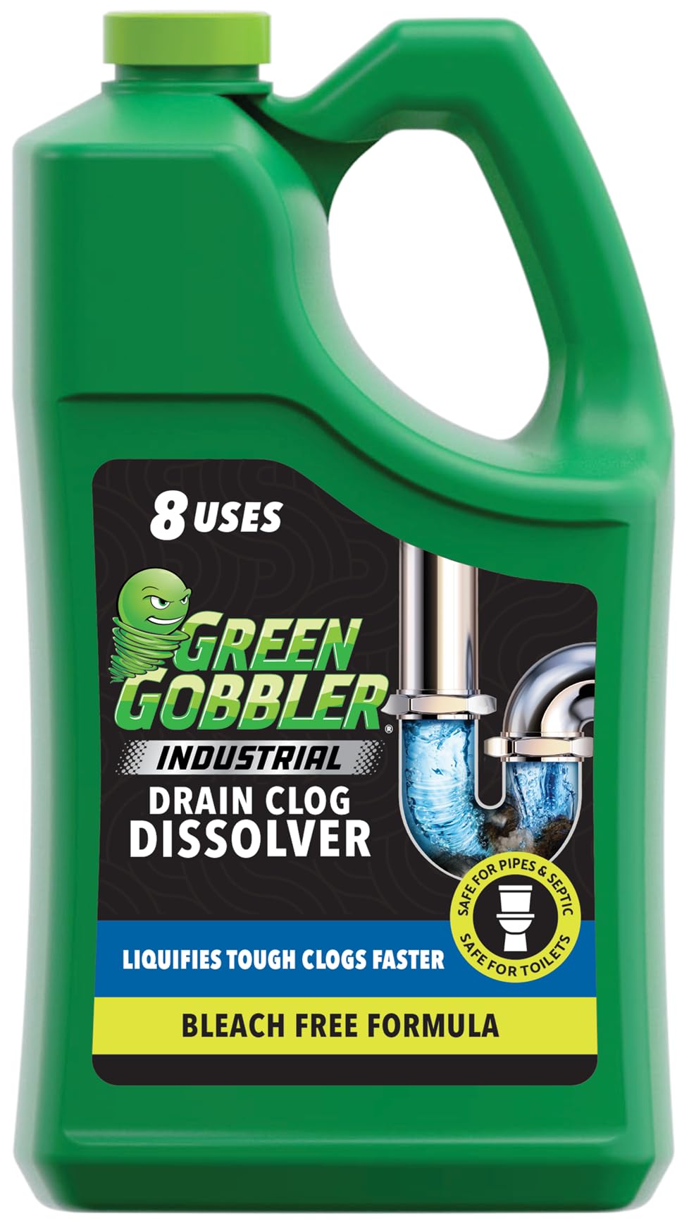 Green Gobbler envase frontal mostrando volumen y etiquetado, solución potente