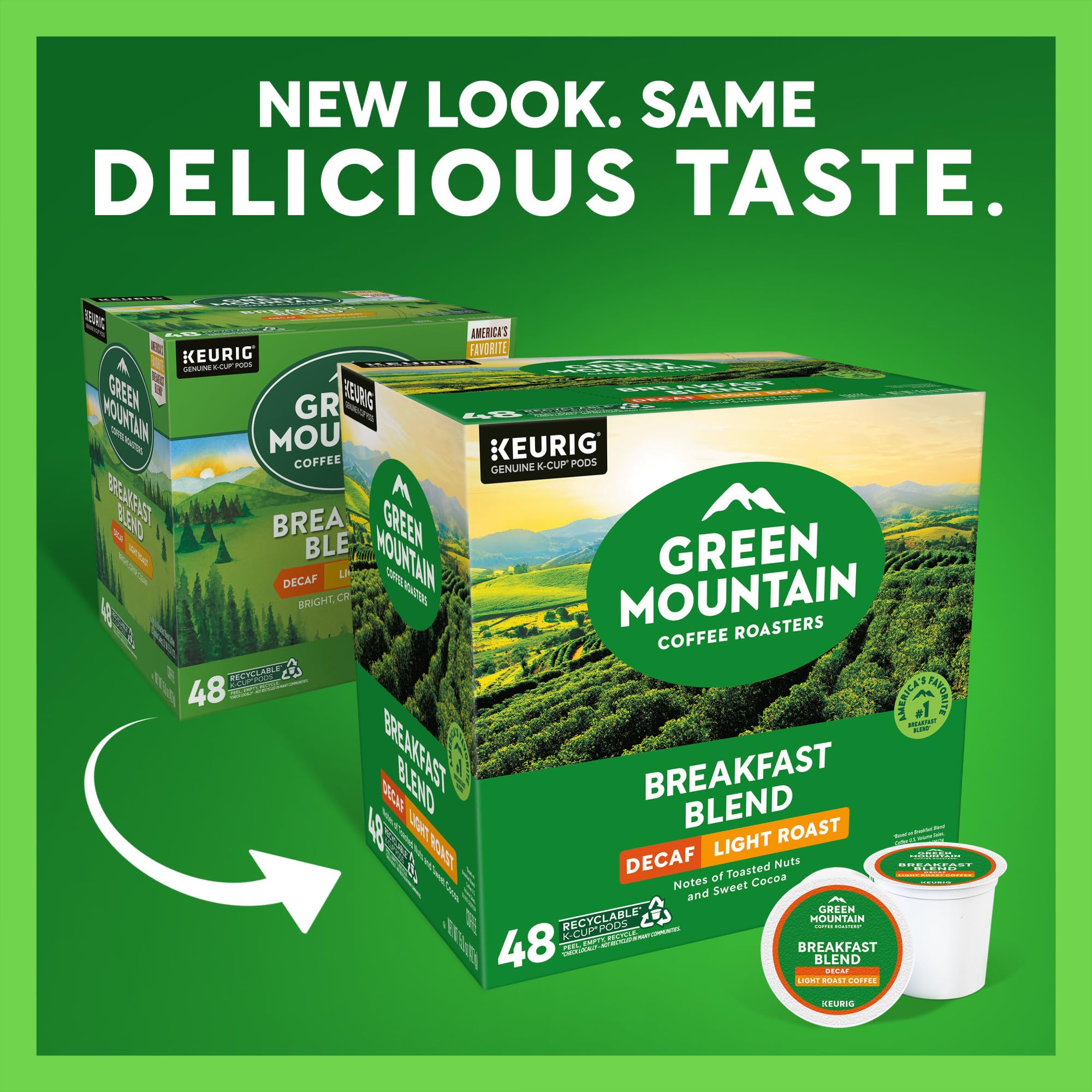 Green Mountain Coffee Roasters caja de 48 K-Cups mostrando embalaje y cantidad práctica