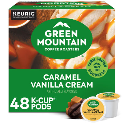 Green Mountain Coffee Roasters front box showing flavor and 48 count benefit