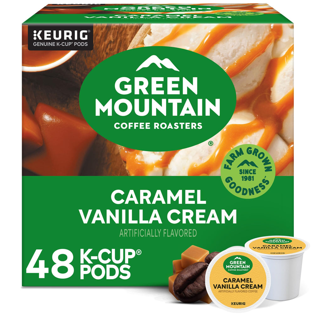 Green Mountain Coffee Roasters front box showing flavor and 48 count benefit