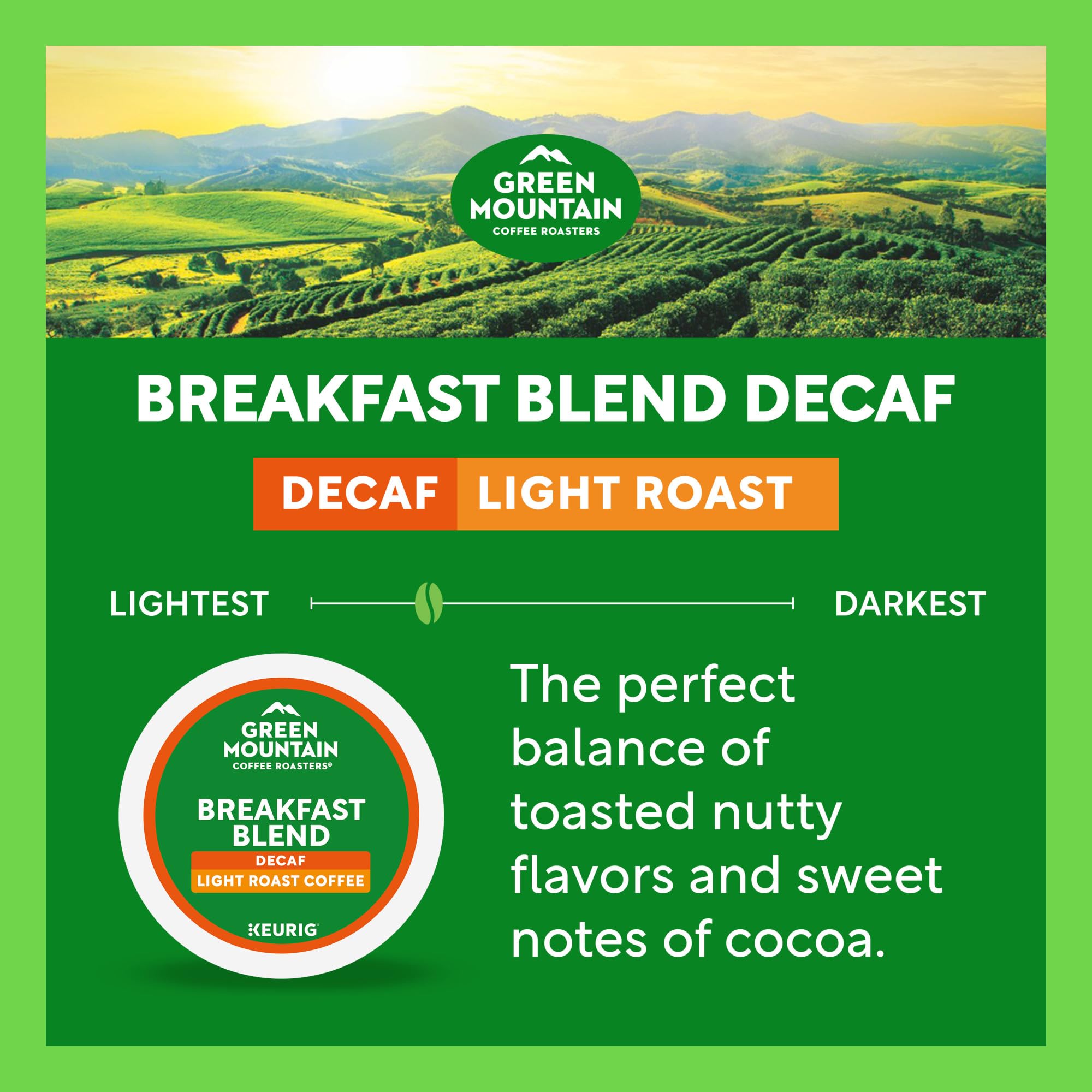 Green Mountain Coffee Roasters cápsula al lado de una taza para comparar tamaño y porción