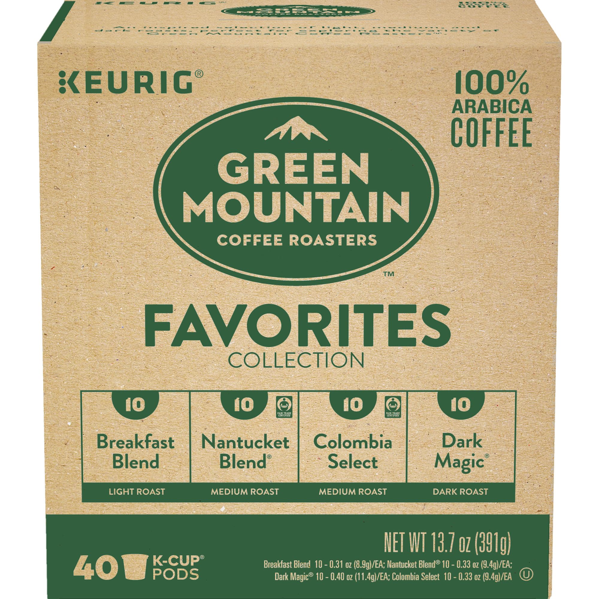 Green Mountain Coffee Roasters etiquetas con nombres de las variedades para elegir fácil