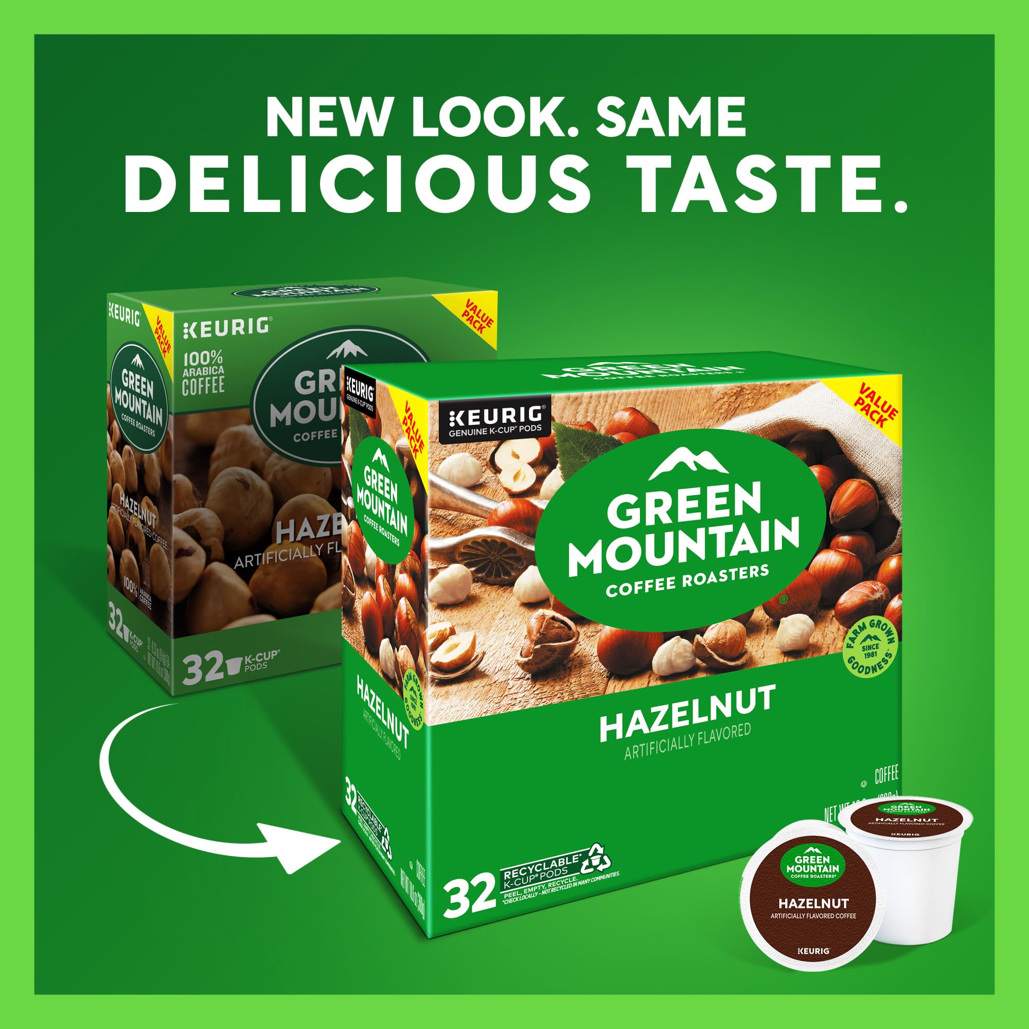 Green Mountain Coffee Roasters K-Cup close-up showing sealed pod freshness