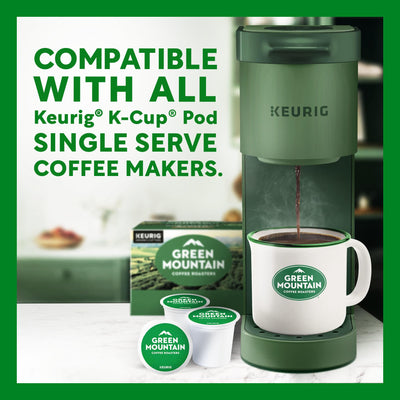 Kitchen countertop scene with Green Mountain pods for quick morning brewing