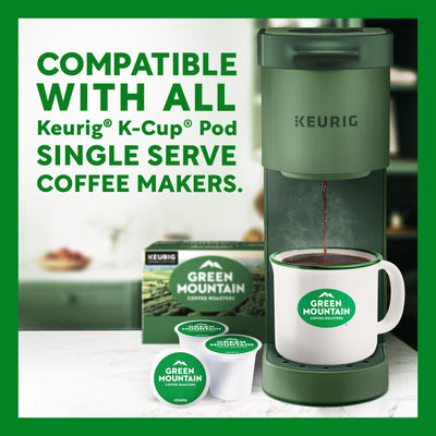 Green Mountain Coffee Roasters pod brewing in office kitchen showing quick single-serve convenience