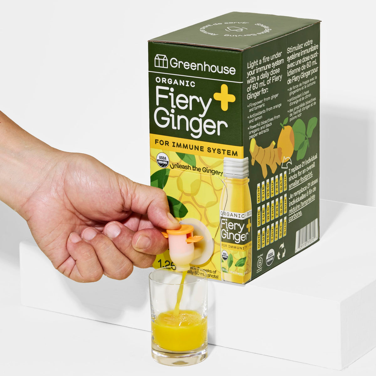 GREENHOUSE JUICE front packaging showing label and pouch for easy identification and storage