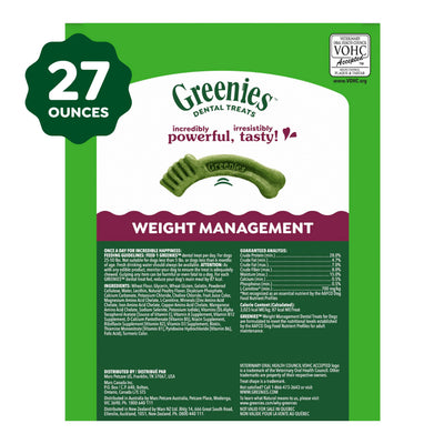Back-of-pouch instructions and feeding guide, Greenies clear usage directions