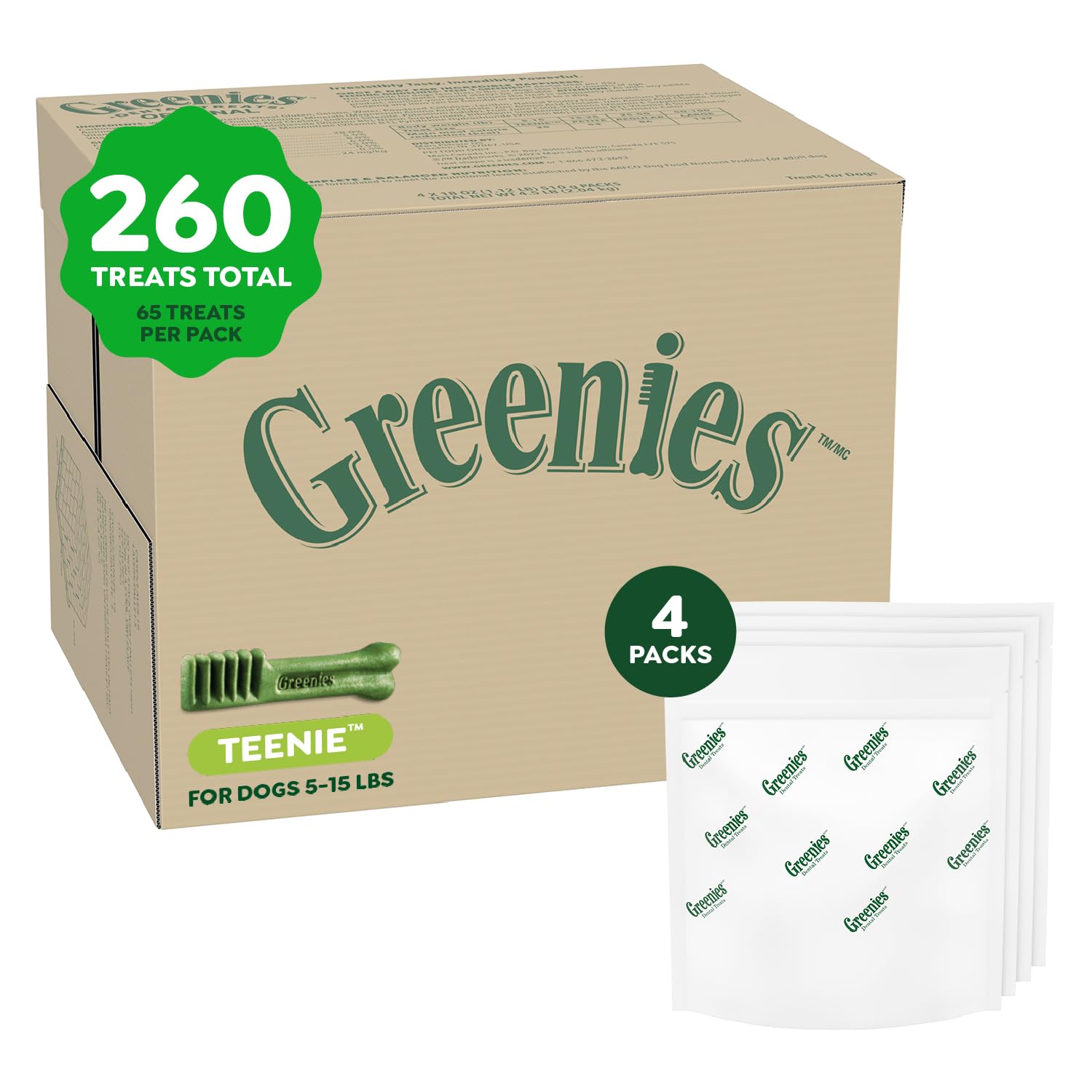 greenies front packaging 4pk showing value pack and benefits