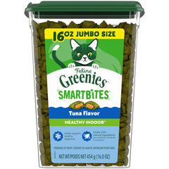 Greenies paquete frontal Feline Smartbites atún, vista clara y atractiva