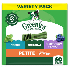 Greenies paquete frontal Petite 60 unidades mostrando el diseño y beneficio dental