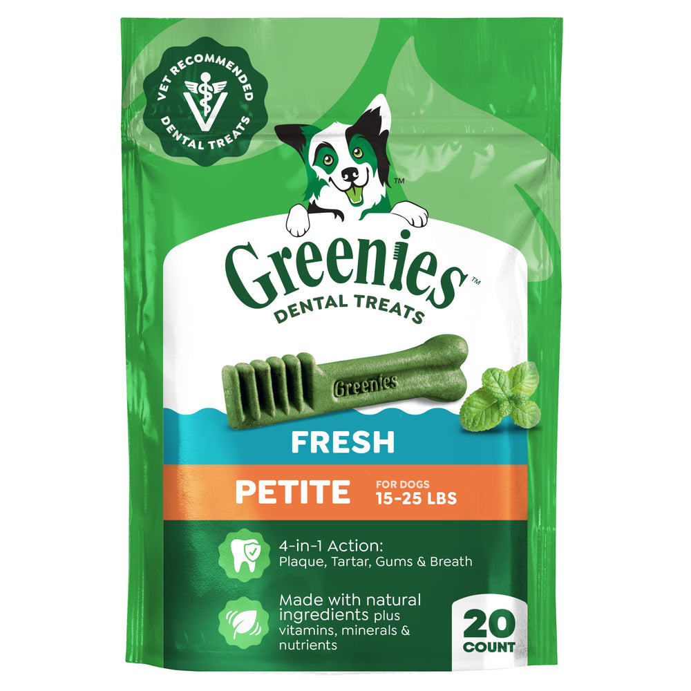 Greenies empaque frontal mostrando 20 unidades y frescura