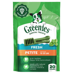 Greenies empaque frontal mostrando 20 unidades y frescura