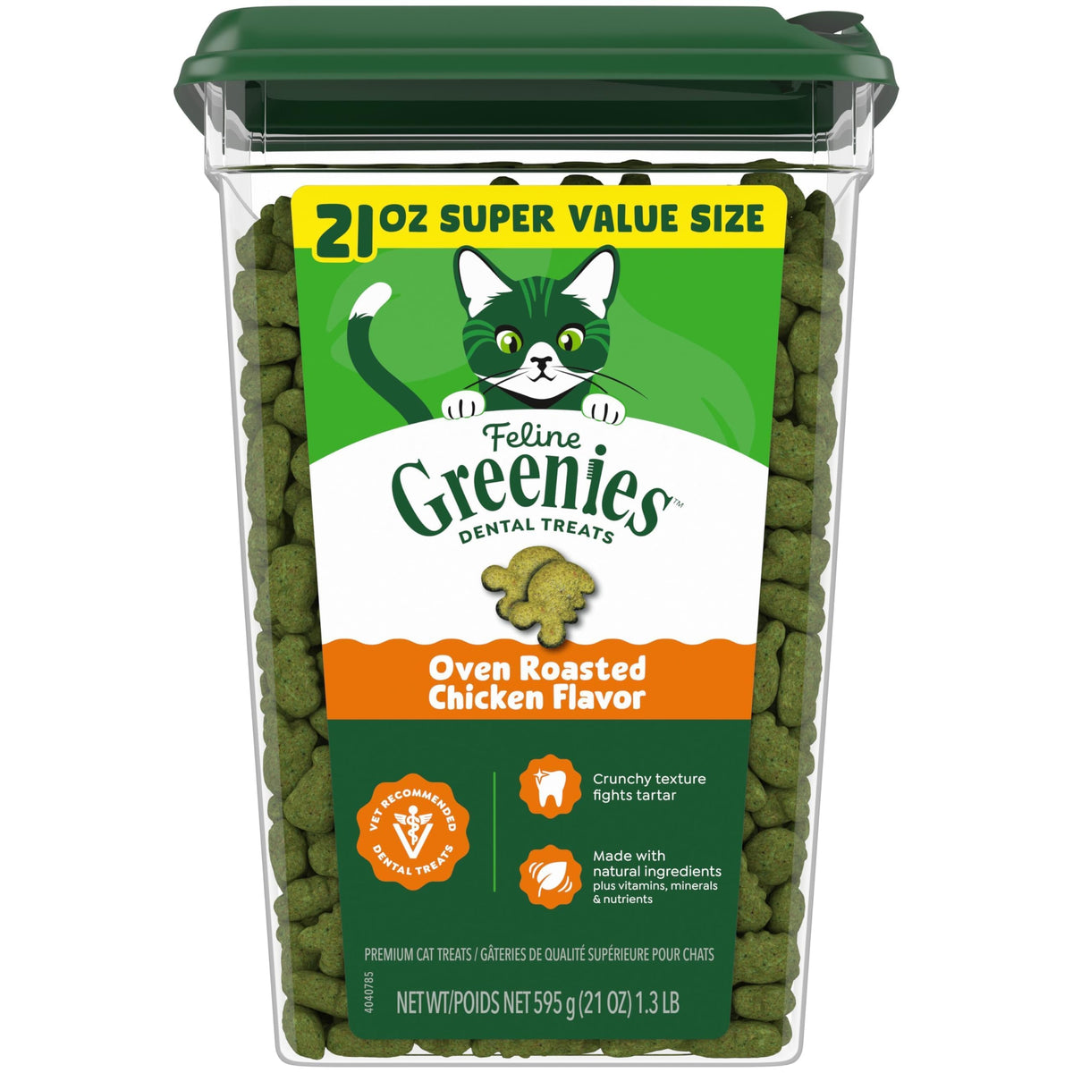 Greenies roasted chicken front pack showing product benefits and vet-recommendation