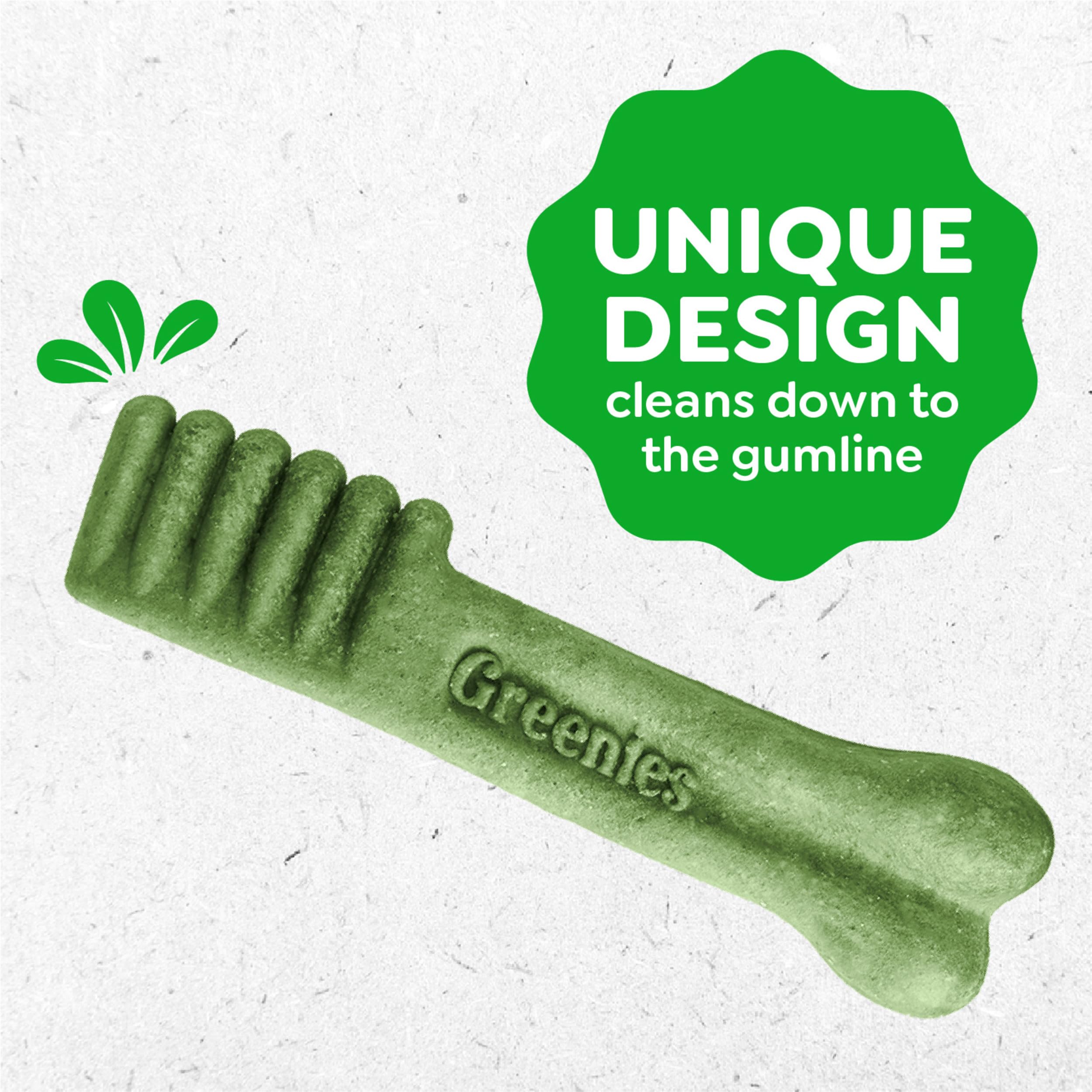 Perro masticando Greenies Teenie demostrando limpieza dental efectiva
