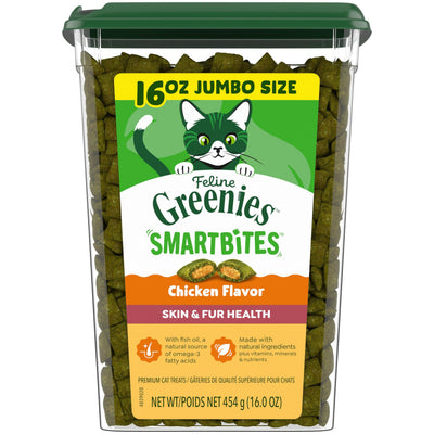 Greenies envase frontal mostrando la marca y beneficio piel y pelaje