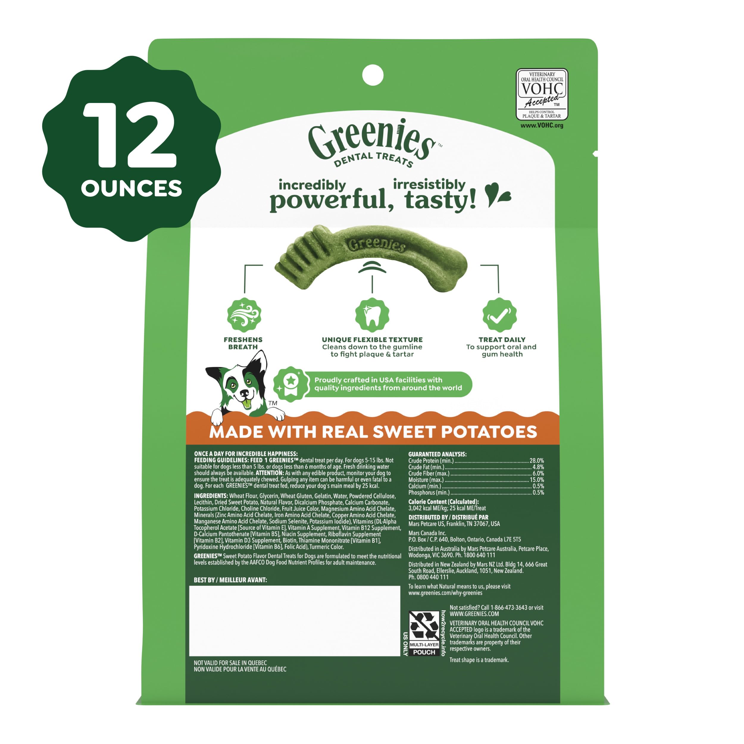 Greenies vista lateral de la forma diseñada para limpiar la línea gingival