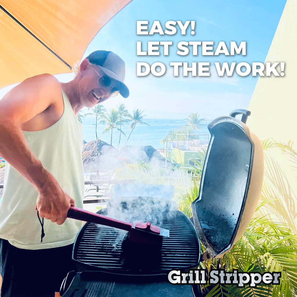 Grill Stripper in use on stainless steel grates quickly removing oily grime