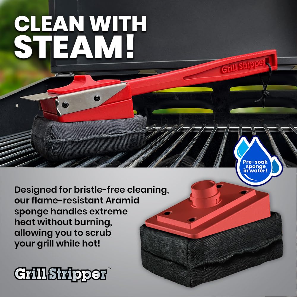 Grill Stripper on backyard BBQ in lifestyle scene saving cleanup time