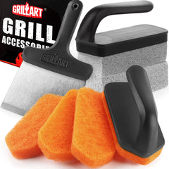 GRILLART kit frente del empaque mostrando accesorios y beneficios