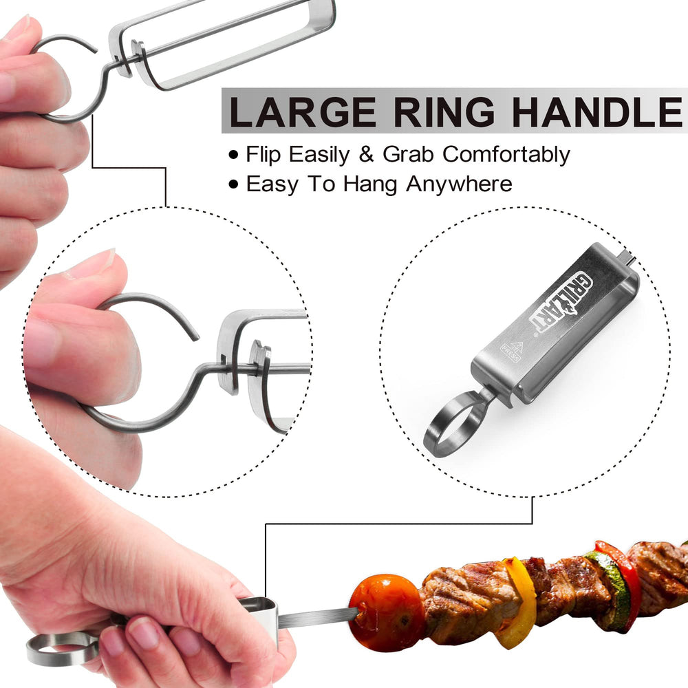 GRILLART skewers loaded and grilling with even browning for faster results