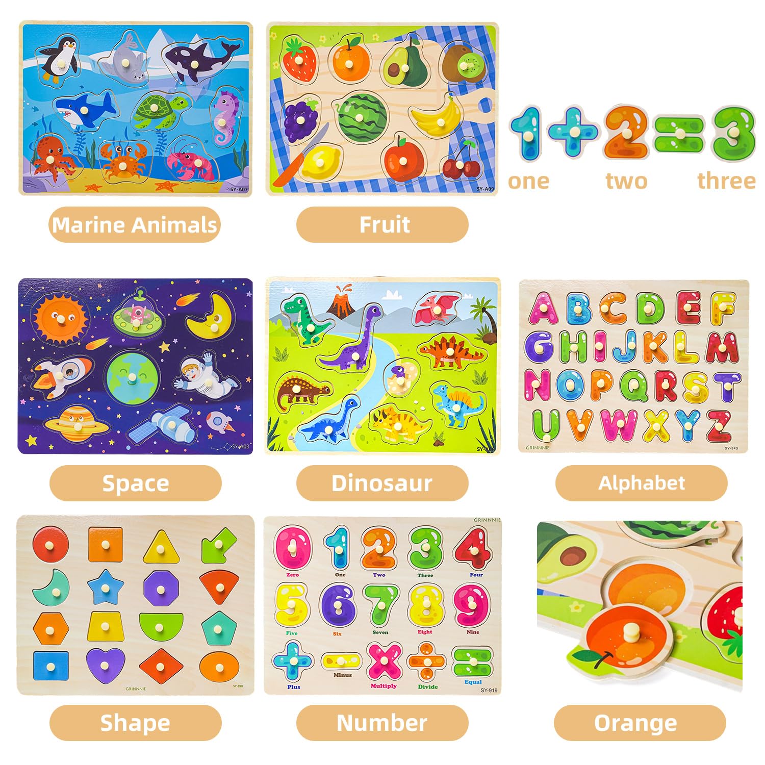GRINNIE tablero de dinosaurios con piezas grandes y colores llamativos