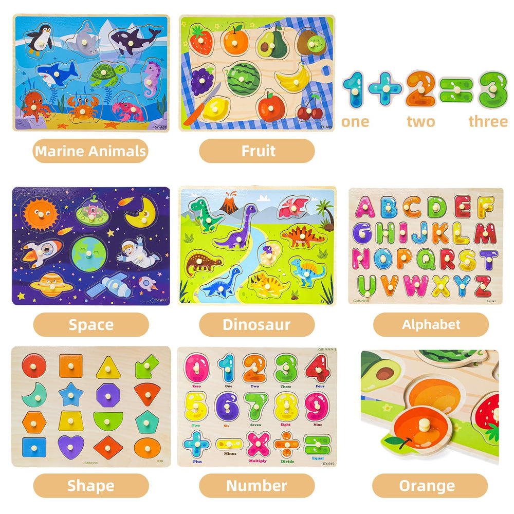 GRINNIE tablero de dinosaurios con piezas grandes y colores llamativos