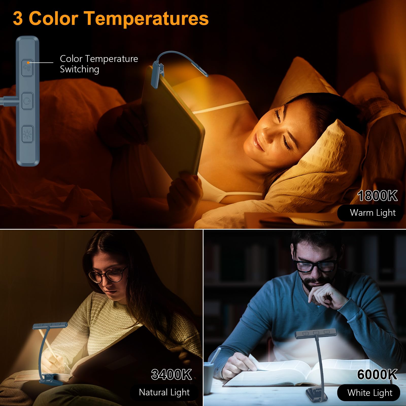 Gritin lámpara en uso sobre una almohada, lectura nocturna cómoda