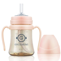 GROSMIMI vaso frontal melocotón, diseño antiderrame y práctico